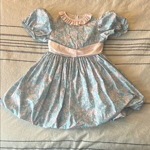 Vintage Floral Blue and Pink Dress with Puff Sleeves